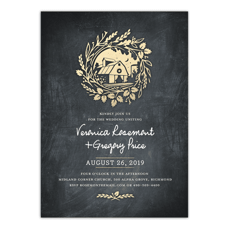 Gold 1.5 Mm Flat - Personalized Wedding Invitation - Vintage Barn - 5 x 7 Flat