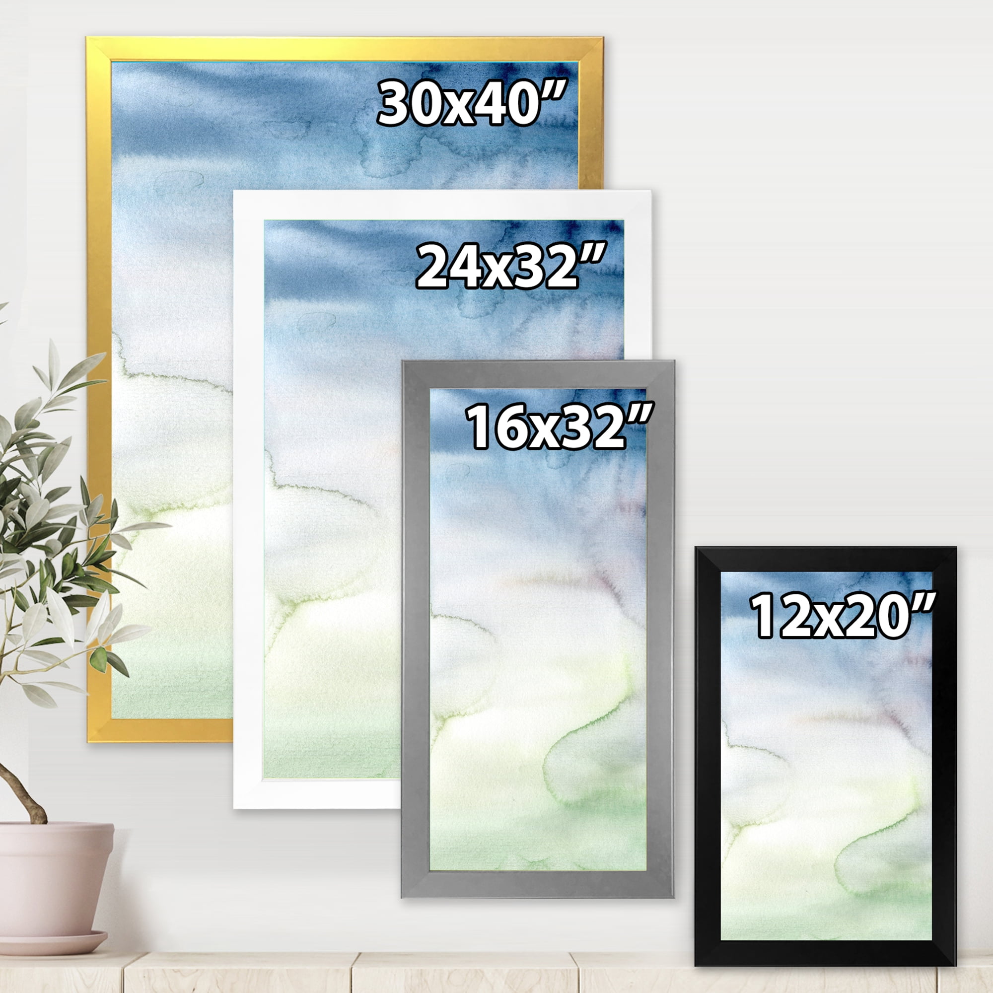 Designart 'Pastel Abstract With Green Dark Blue and White Spots' Modern Framed Art Print