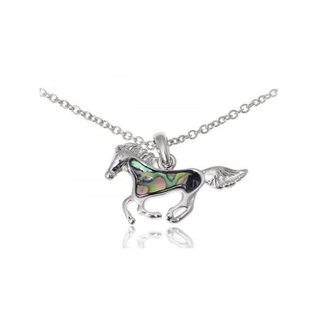 - Cute Silver Tone Faux Abalone Shell Body Racing Race Horse Adj Fashion Necklace