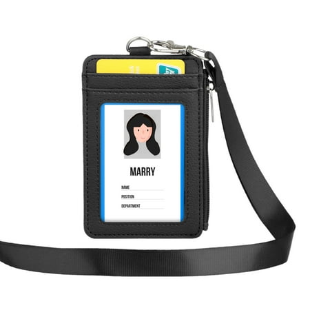 - Badge Holders with Zipper, EEEkit PU Leather ID Document Holders Wallet, 1 ID Window, 4 Card Slots, 1 Side Zipper Pocket and 1 piece Neck Lanyard/Strip, Black/ Brown/Blue/Red