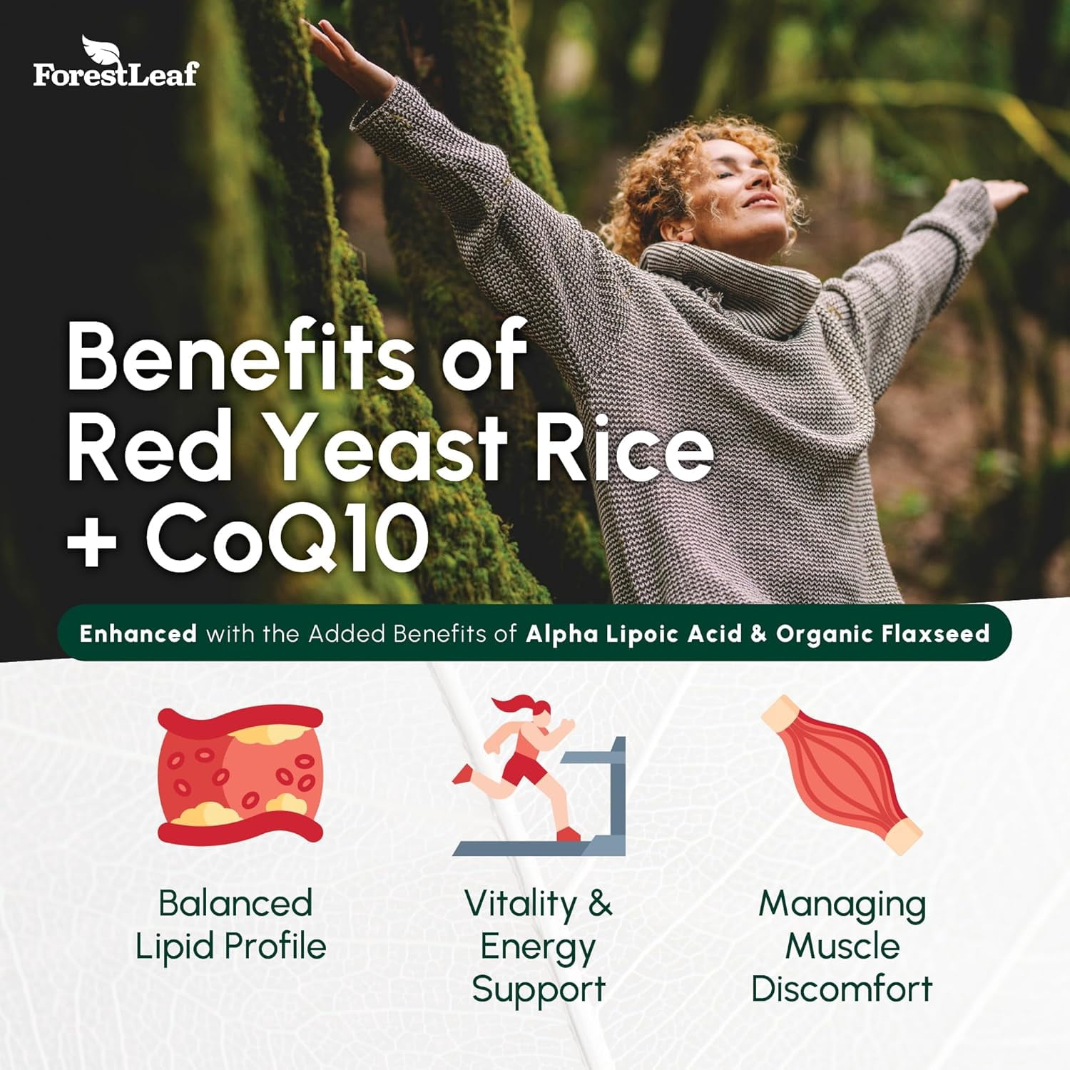 Forest Leaf Red Yeast Rice Supplement with COQ 10, Flaxseed & Alpha Lipoic Acid, 90 Count