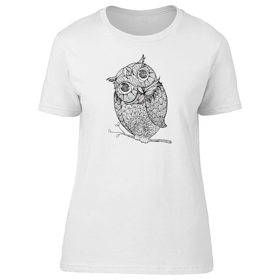Cute Owl Looking Up B&W T-Shirt Women -Image by Shutterstock, Female Large