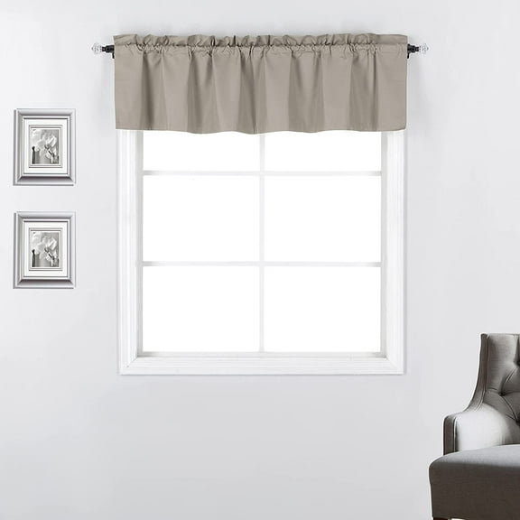 Rod Pocket Energy Efficient 100% Blackout Window Treatment Valance 18" Long, Taupe