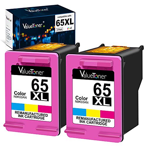Valuetoner Remanufactured 65 XL Color Ink Cartridge Replacement for HP 65XL N9K04AN for Envy 5055 5052 5058 DeskJet 3755 2655 3720 3722 3723 3752 3758 2652 2624 Printer High Yield(Color, 2-Pack)