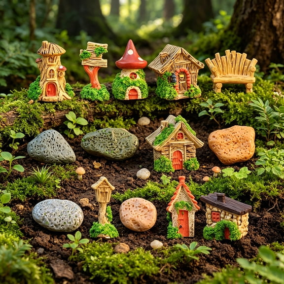 Mini Fairy Garden Figurines, Outdoor Resin Statue Decor Accessories