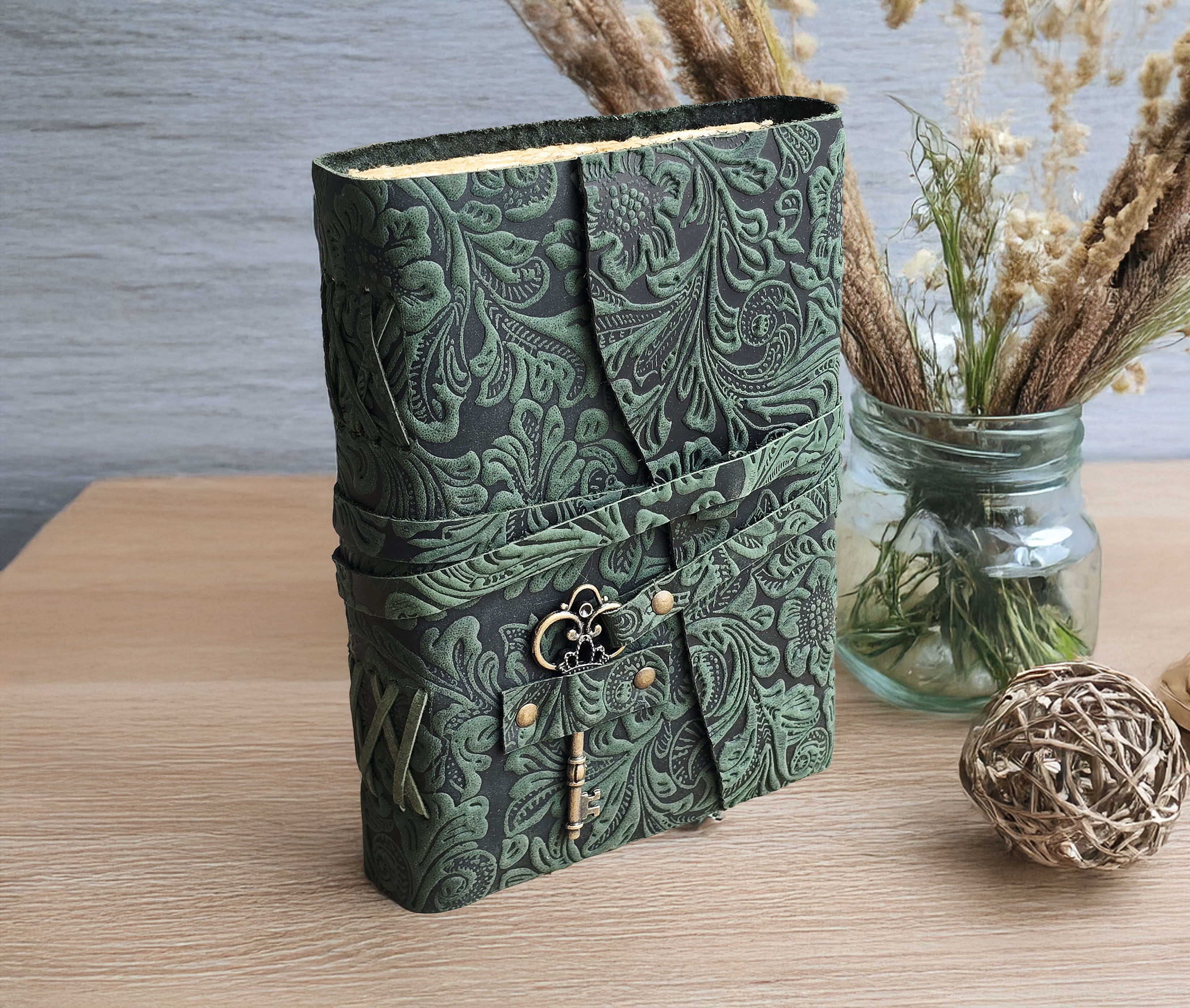 Quirky Craft Embossed Vintage Travel Journal -200 Vintage Deckle Edge Pages - 5 x 7 in, 200 Pages Sketchbook Leather Book of Shadows Leather Grimoire