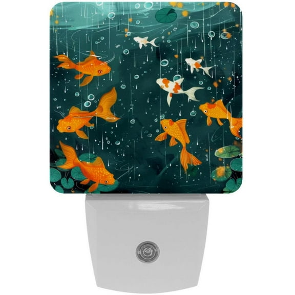 PhooArto Cute Goldfish Lotus Pattern Plug in LED Night Light Auto Sensor Dusk to Dawn Decorative Night for Bedroom, Bathroom, Kitchen, Hallway, Stairs, Baby's Room, Energy Saving