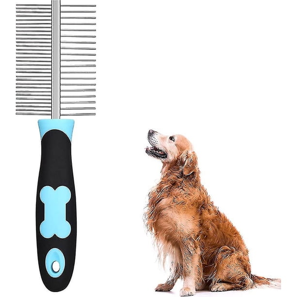 Peine para perros, peine para gatos con dientes redondeados de metal de doble cara, mascota de acero inoxidable
