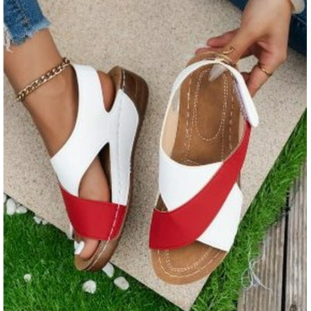 Womens Orthopedic Sandals Summer Comfort Arch Support Wedge Sandals Ankle Strap Slingback Platforms Slip On Shoes
