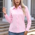 thumbnail image 3 of TKLPEHG Long Sleeve Tops for Women Lapel Button Shirt Loose Fashion Solid Color Lightweight Casual Fall Tops Comfy Blouses Pullover (Pink,M), 3 of 7