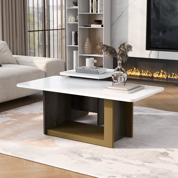 Oufan Modern Coffee Table Set of 2, Wooden Square Coffee End Table with Shelf, Center Table for Living Room, Apartment