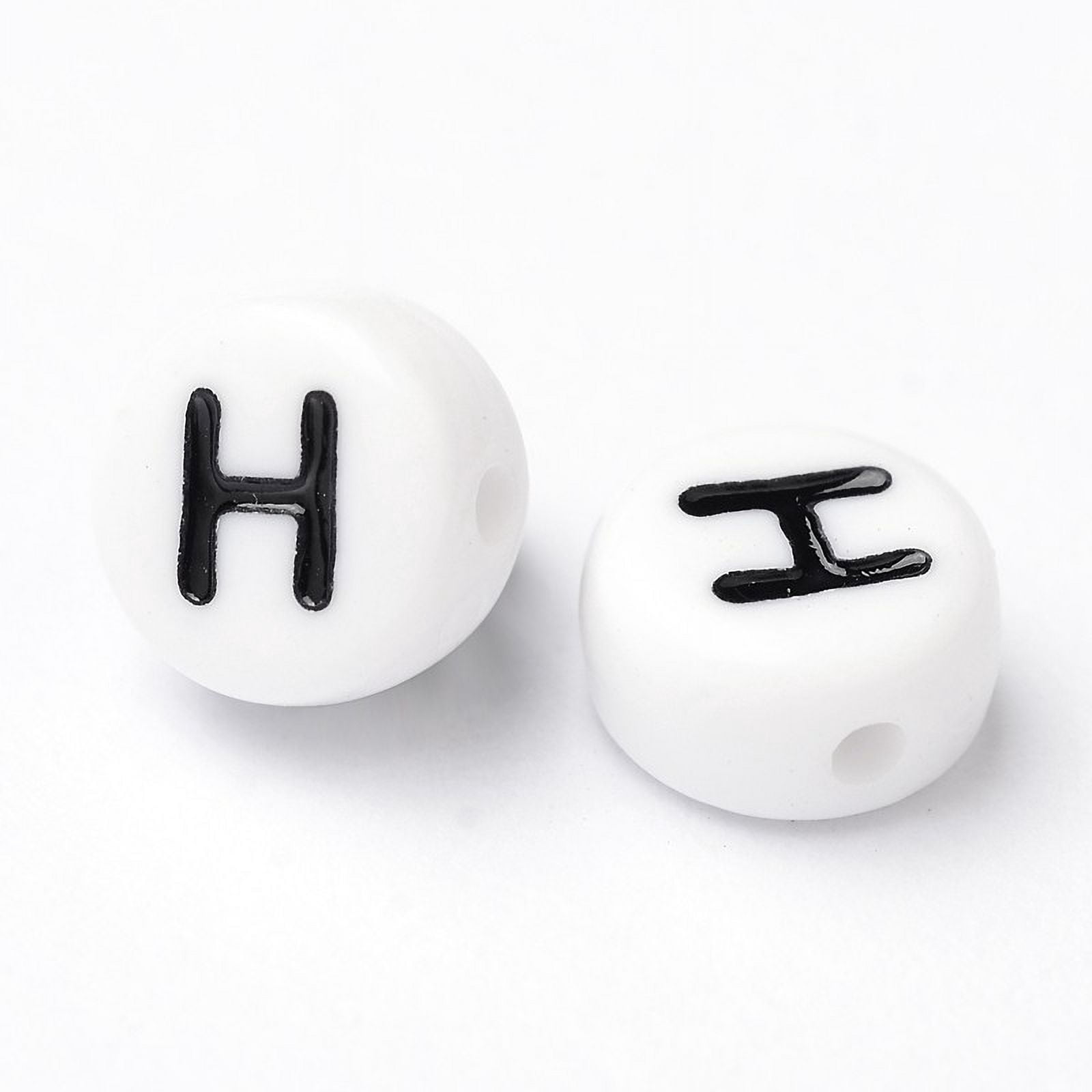 500g Acrylic Beads with Horizontal Hole Letter Flat Round Letter.H 7x4mm Hole: 1mm about 3500pcs/500g