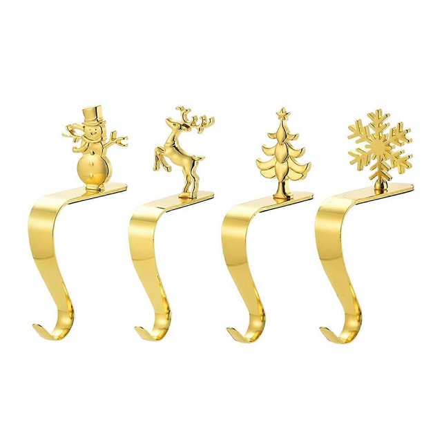Christmas Stocking Holder, Mantel Hook Golden Color Snowflake Tree Holiday Decoration Xmas Gift Bag Sock