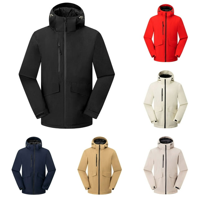 Sentmoon Ski Jacket Men Solid Color Long Sleeve Hooded Neck Mens Winter Coats Oversized Keep Warm Zipper Windbreaker Waterproof Men Clothes Fall Soft and Comfortable for Climbing and Hiking