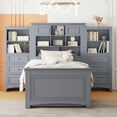 thumbnail image 2 of Twin Size Wood Platform Bed with Vertical All-in-One Cabinet and 4 Drawers on Each Side, Gray, 2 of 9