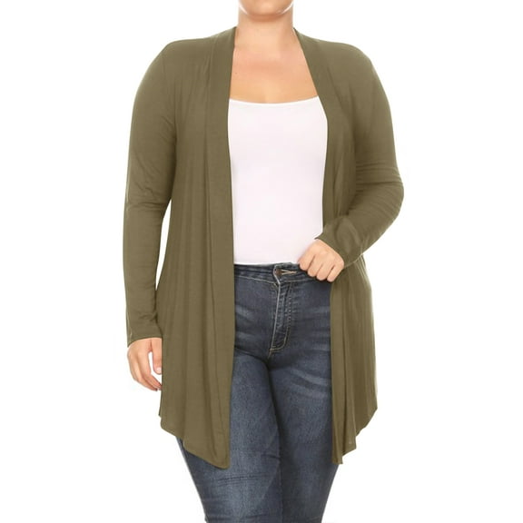 Women's Plus Size Casual Draped Open Front Long Sleeves Solid Cardigan