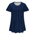 thumbnail image 4 of Fanxing Women's Button Up V Neck Shirts Trendy Pleated Tunic Blouses Solid Short Seeve Tees Summer Tops Navy,XXL, 4 of 6