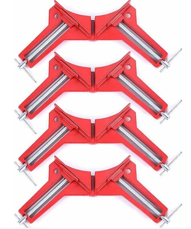 Queilt Pince d'Angle Droit à 90 Degrés pour Menuiserie, Ensemble de 4 Presses d'Angle Réglables, Pince d'Angle pour Cadre Photo, Menuiserie, Soudure