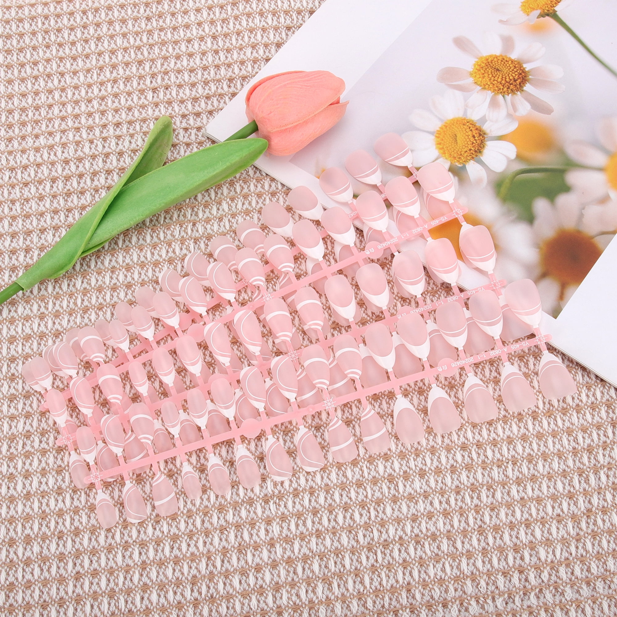 Unique Bargains French Almond Fake Nails White 4Sets/120Pcs 405-C2-3