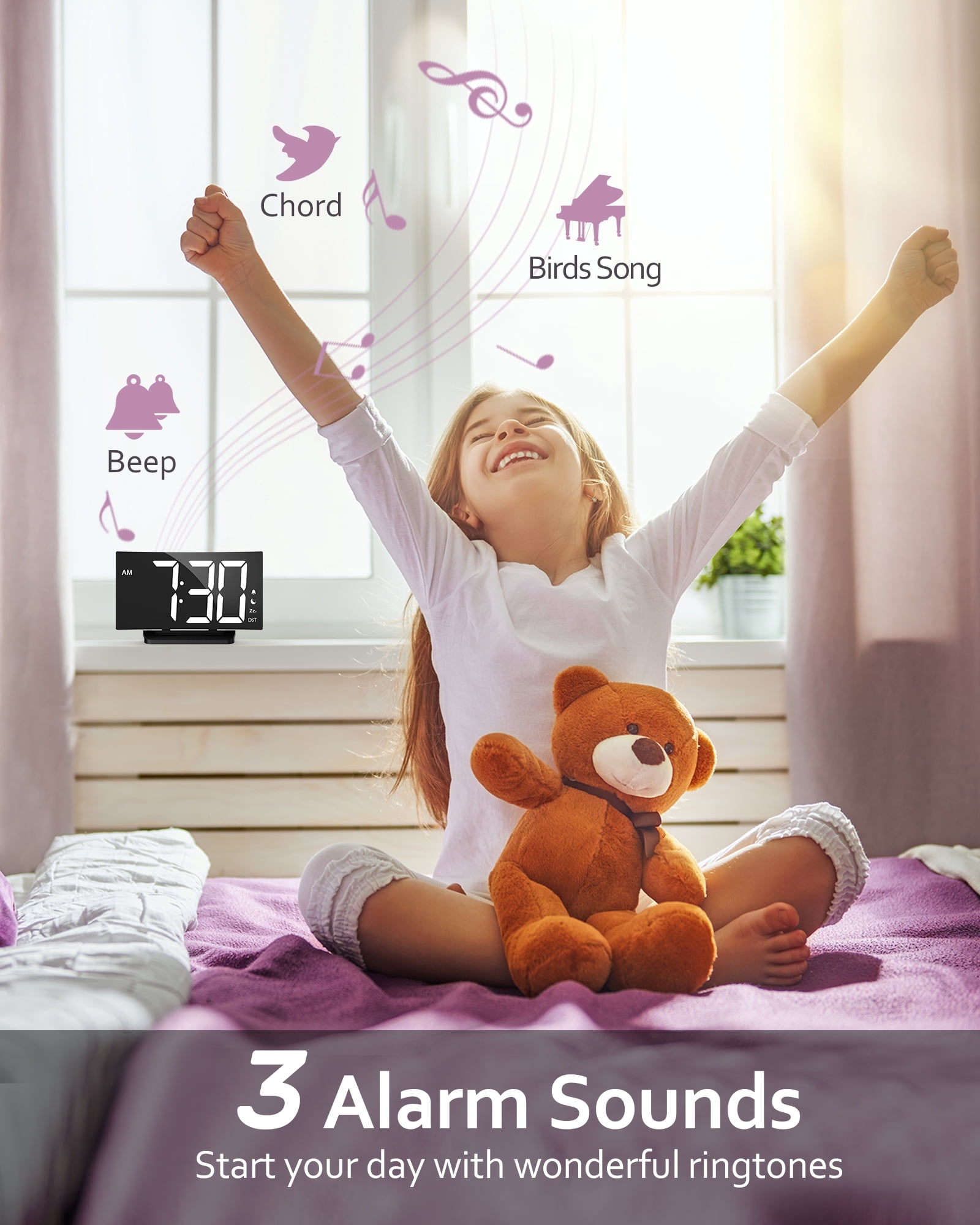 MPOW Digital Alarm Clock for Bedrooms, Digital Clock with Customizable Night Mode, 5 Levels Brightness+Off, 2 Volume, 3 Alarm Tones, Snooze, USB Charging Port, Power-Off Memory, 12/24H/DST Beside