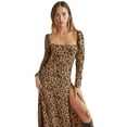 thumbnail image 6 of Womens Dresses Floral Square Neck Long Sleeve Split Dress Slim Fit Sexy Women's Midi Dress, 6 of 6