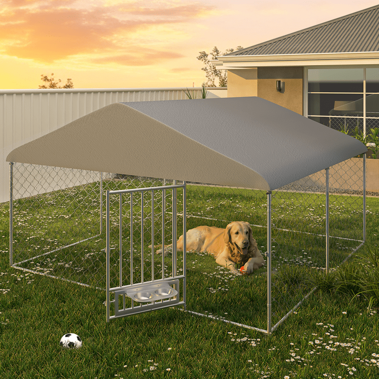 PXZEE 10 x10 Outdoor Dog Kennel Heavy Duty Large Dog Kennels with Waterproof Cover and Rotating Feeding Door