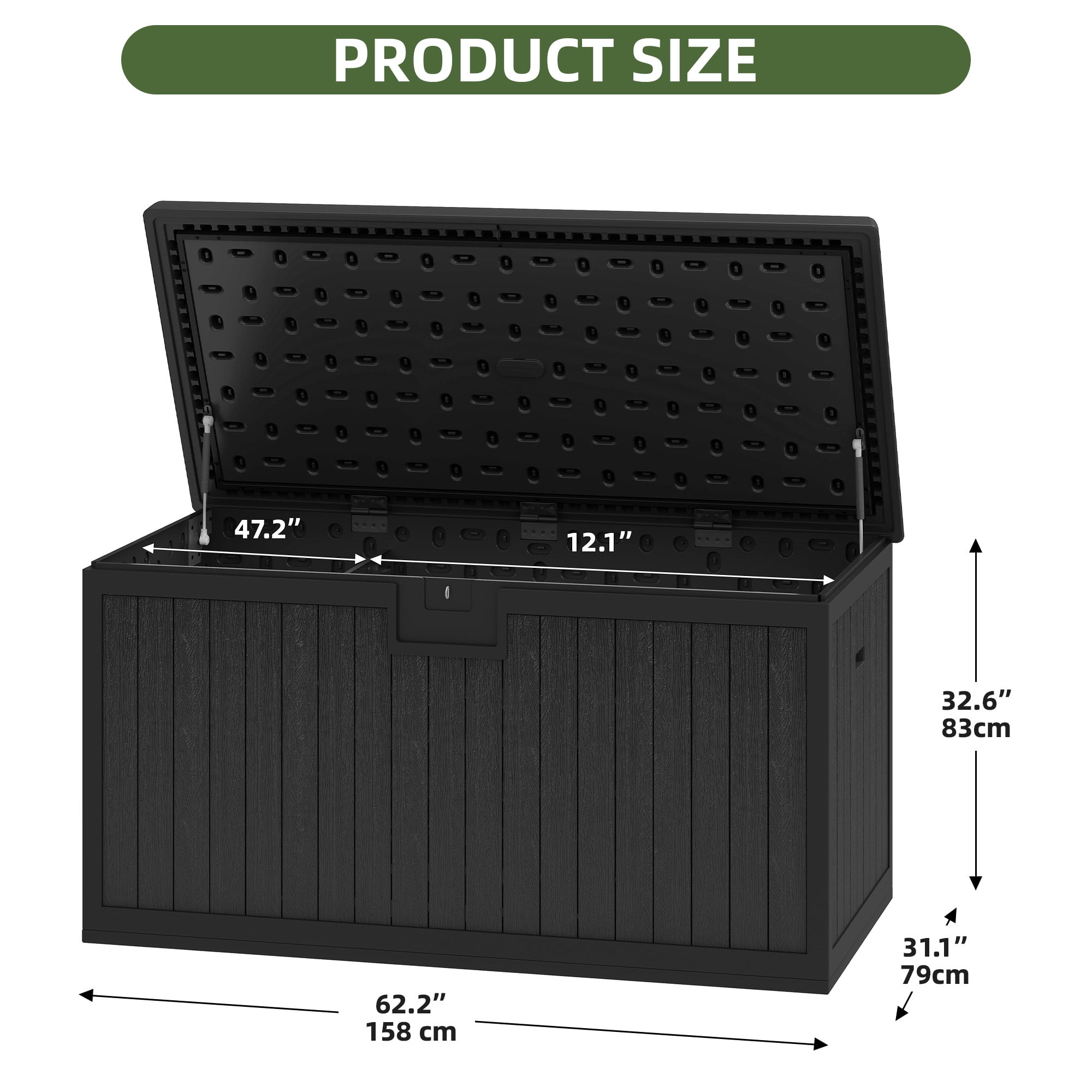 Uforic XXL 230 Gallon Large Deck Box, Outdoor Storage for Patio Cushions, Garden Tools, Flexible Divider, Waterproof, Lockable, Black