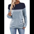 thumbnail image 2 of Camisetas Casuales de Punto para Mujer, Camisetas de Larga con Cuello Redondo y Bloques de Color, Túnicas con Detalle de Botones Gris L, 2 of 9
