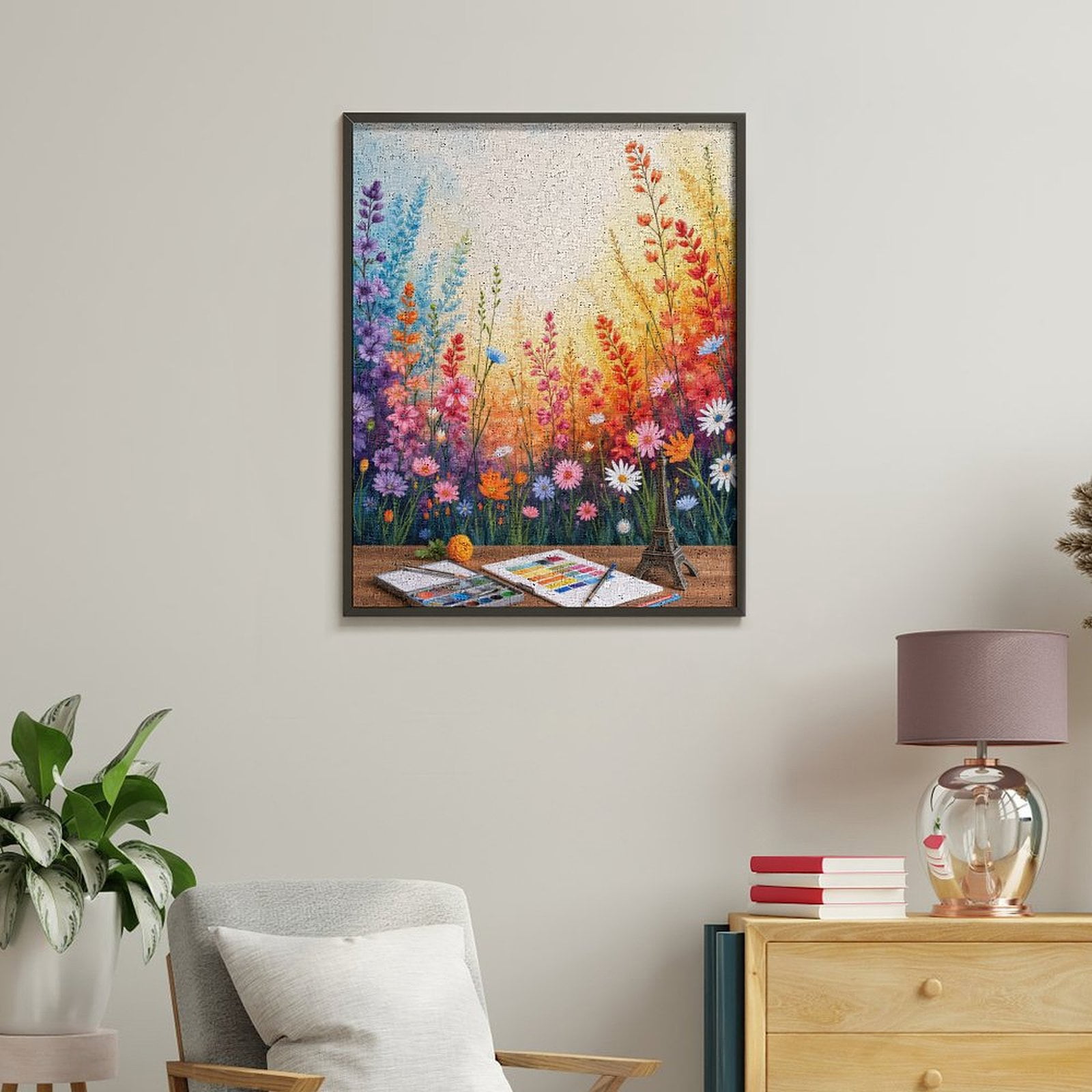 Paint By Numbers Kit for Adults Beginner - Floral Art Watercolors Wooden Desk DIY Canvas Painting Kits for Adults, Frameless Paint By Number for Adults for Home Wall Decor 16x20 Inch