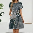 thumbnail image 2 of Denim Patchwork Dress Summer Street Style Dresses Female Short Sleeve Printed Sundress, 2 of 7