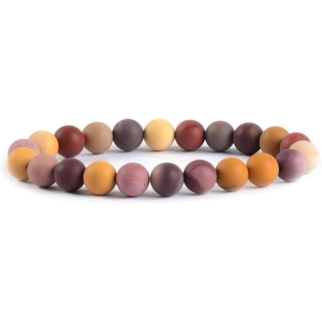 Bracelet Extensible Unisexe en Perles Rondes 8 mm en Jaspe Mookaite Givré Naturel 7 Pouces