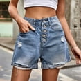 thumbnail image 4 of Ankola Denim Shorts for Women Frayed Distressed Jean Short Cute Mid Rise Ripped Hot Shorts Button Comfy Stretchy with Pockets, 4 of 9
