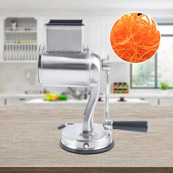 Stainless Steel Rotary Grater with 5 Blades Countertop Hand Drum Slicer Crank Vegetable Chopper