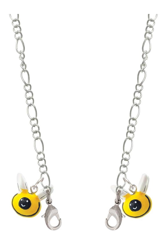 Resin Bumble Bee Silvertone Face Mask Necklace