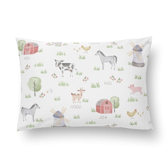 Sweet Jojo Designs Farm Animals Multicolor Toddler Pillow with Pillowcase 13x18 in.