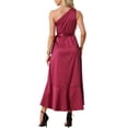 thumbnail image 3 of INSPIRE CHIC Women's Satin Sleeveless One Shoulder Belted Split Ruffle Evening Cocktail Dress Burgundy L, 3 of 5