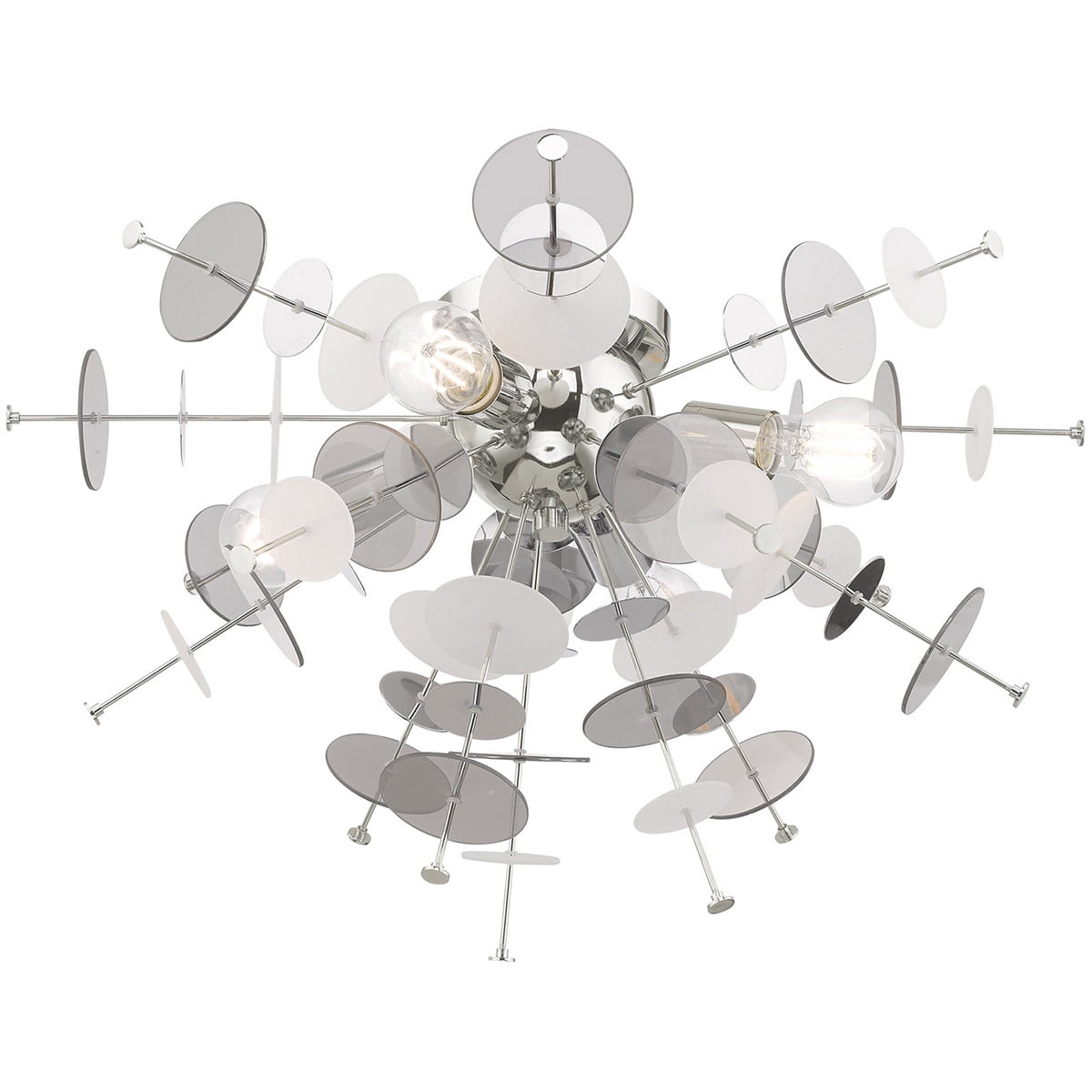 4 Light Polished Chrome Ceiling Light fixture with Chrome Discs & Glass Discs Shade