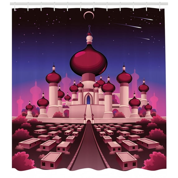 Ambesonne Fantasy Shower Curtain, Castle at Night, 69"Wx75"L, Indigo Magenta Pink
