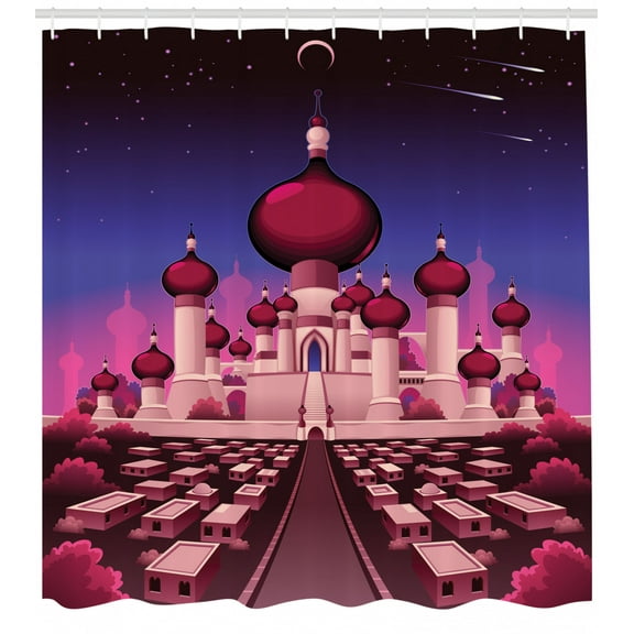 Ambesonne Fantasy Shower Curtain, Castle at Night, 69"Wx84"L, Indigo Magenta Pink