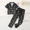 thumbnail image 3 of LYMAYTER Kids Girls Silk Pajamas Outfit Toddler V-Neck Short Sleeve Sleepwear Tops for 8-12 Years Stain Printed Loungewear 2PCS Set, 3 of 9