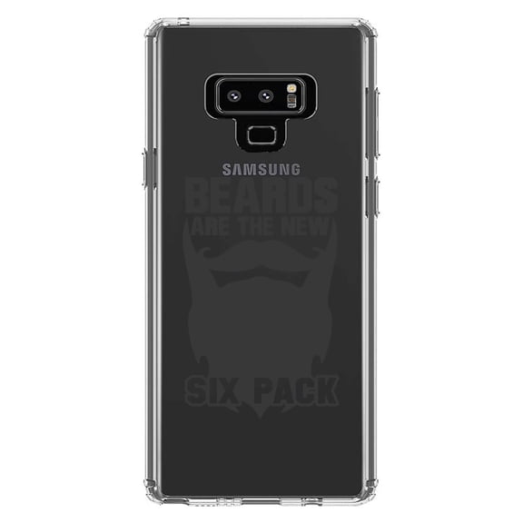 DistinctInk Clear Shockproof Hybrid Case for Samsung Galaxy Note 9 - TPU Bumper Acrylic Back Tempered Glass Screen Protector - Beards are the New Six Pack