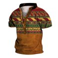thumbnail image 1 of Polo à Col Rond Imprimé Floral en Polyester Marron pour Hommes, T-Shirt Rétro Personnalité 6 Boutons Col Impression Numérique 3D Manches Courtes, 1 of 2