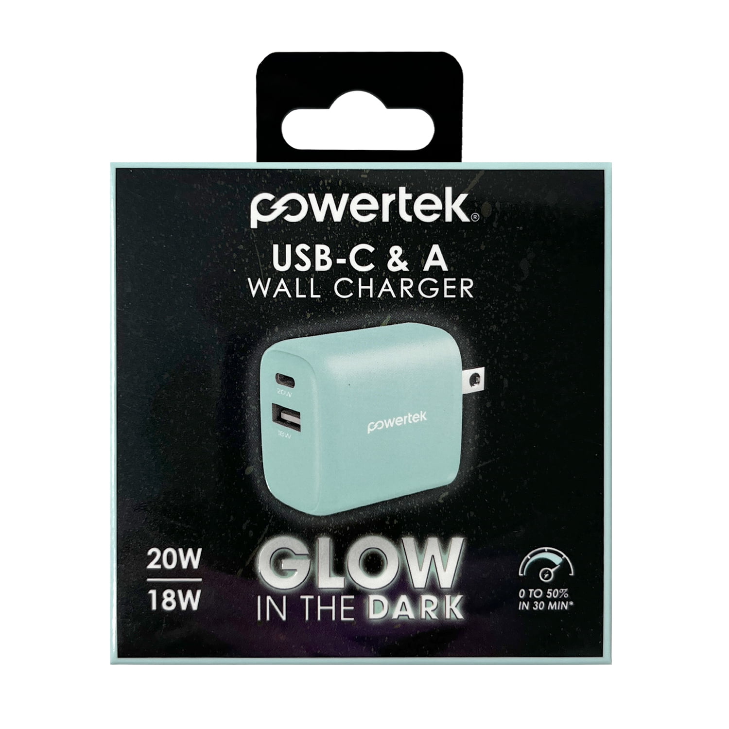 Liquipel Powertek Glow in the Dark 20W Combo Wall Charger - Blue