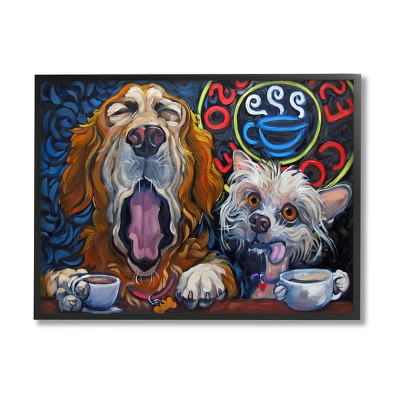 Stupell Industries Bold Modern Dogs Coffee Bar Yawning Teacups Framed Wall Art, 30 x 24, Design by CR Townsend