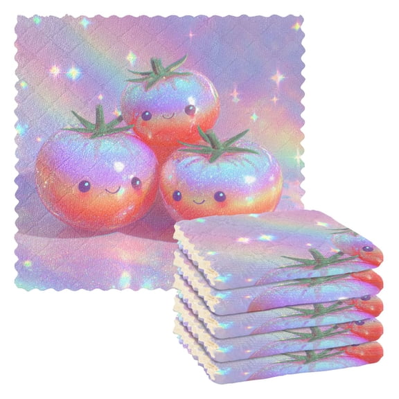 6 Pieces of Kitchen Towels 11x11Inch Kitchen Dish Cloths Kitchen Dish Towels Reuseable Cleaning Cloths Colorful Tomatoes
