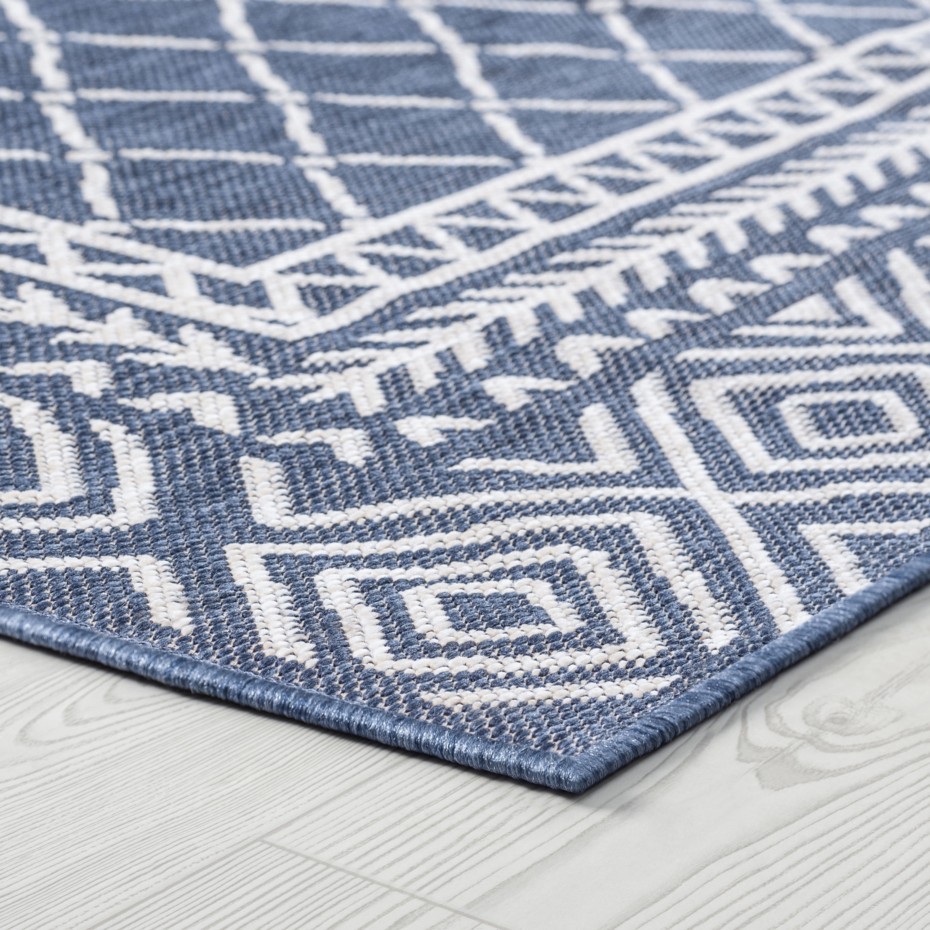 9x12 Water Resistant, Large Indoor Outdoor Rugs for Patios, Front Door Entry, Entryway, Deck, Porch, Balcony | Outside Area Rug for Patio | Blue, Diamond | Size: 8'10'' x 12'2''
