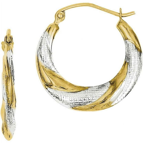Primal Gold 10 Karat Yellow Gold and White Rhodium-plated Twisted Lightweight Hoop Earrings