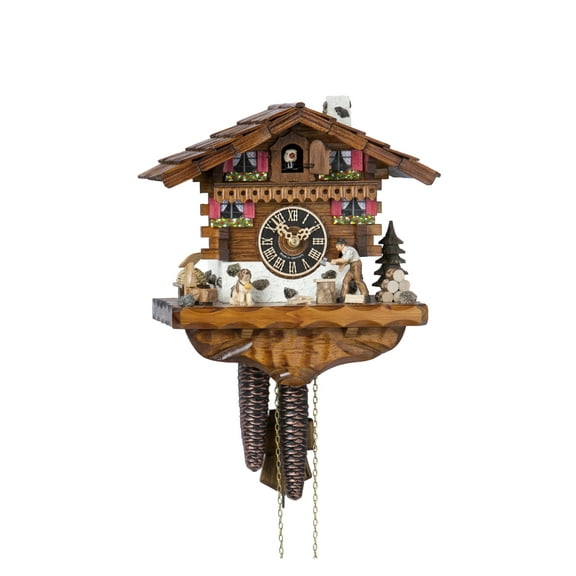 Cuckoo Clock Black Forest house with moving wood chopper