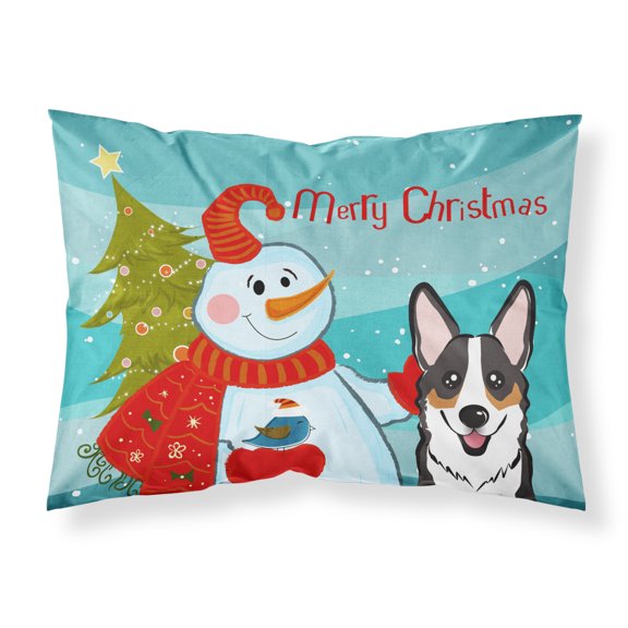 Carolines Treasures BB1875PILLOWCASE Snowman with Tricolor Corgi Fabric Standard Pillowcase Standard multicolor