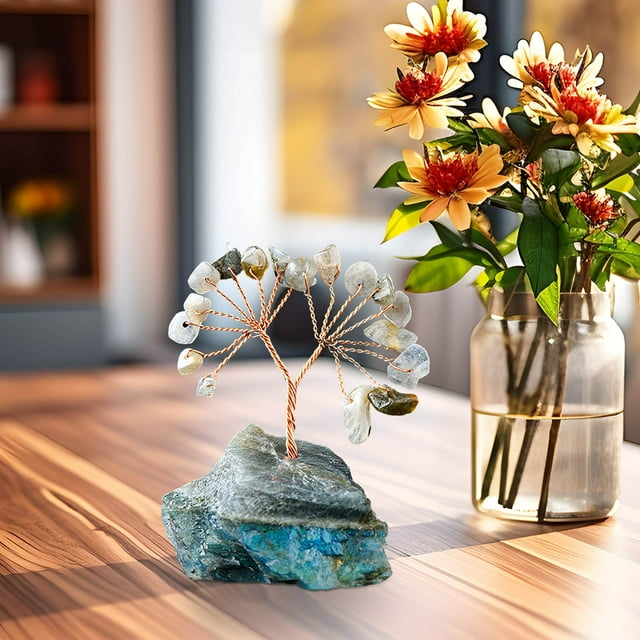 EGNMCR Décor de Chambre, Décor de Maison Pierre de Cristal Naturelle Colorée Pierre Concassée Arbre de Richesse Base en Améthyste Tressée à la Main Arbre à Argent Décoration de Maison Crystal Money Treese
